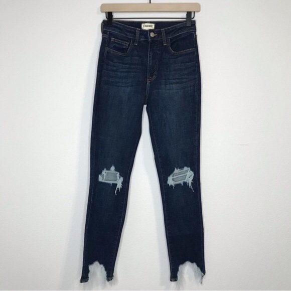 New! L'AGENCE Distressed High Line Jean Skinny Classic Dark Raw Hem Jeans - Picture 2 of 9
